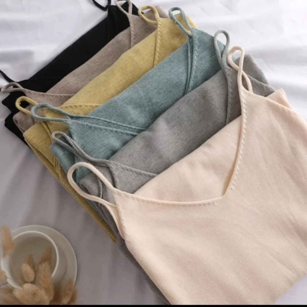 Cotton Dress tank basic women khaki blue cream black lime v-neck minimalist - Picture 3 of 15